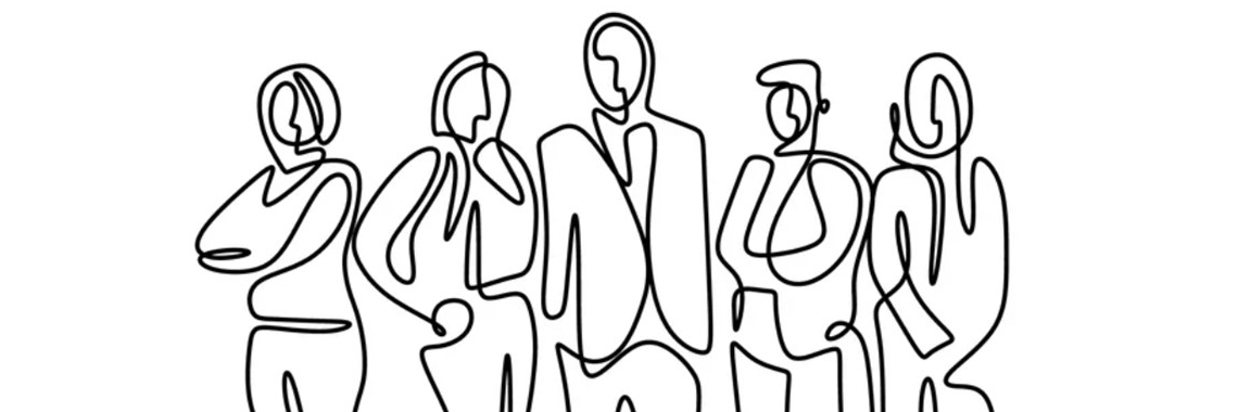 Line drawing of five employees